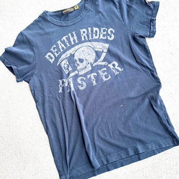 Johnson Motors Death Rides Faster distressed M Faded Black Shirt NWOT - Picture 3 of 5